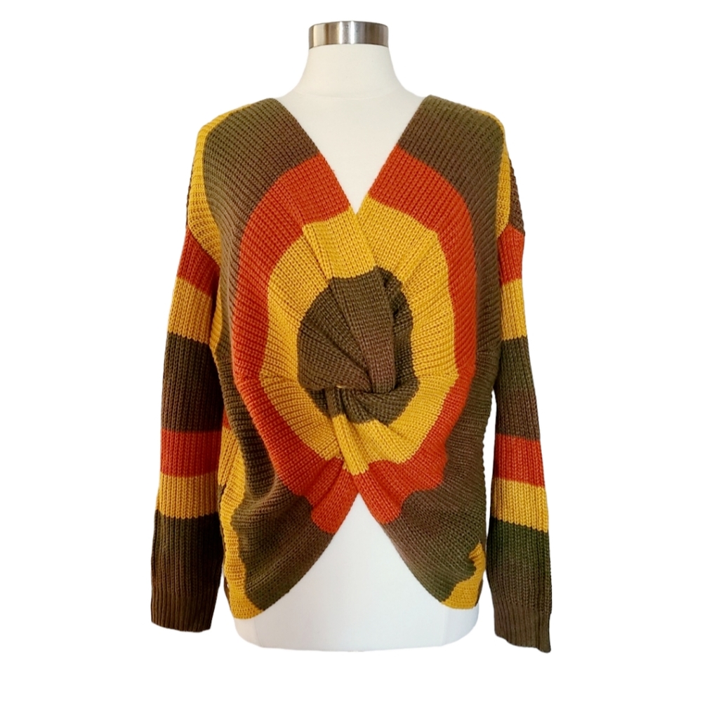 Multi-Color V-Neck Cropped Front Sweater